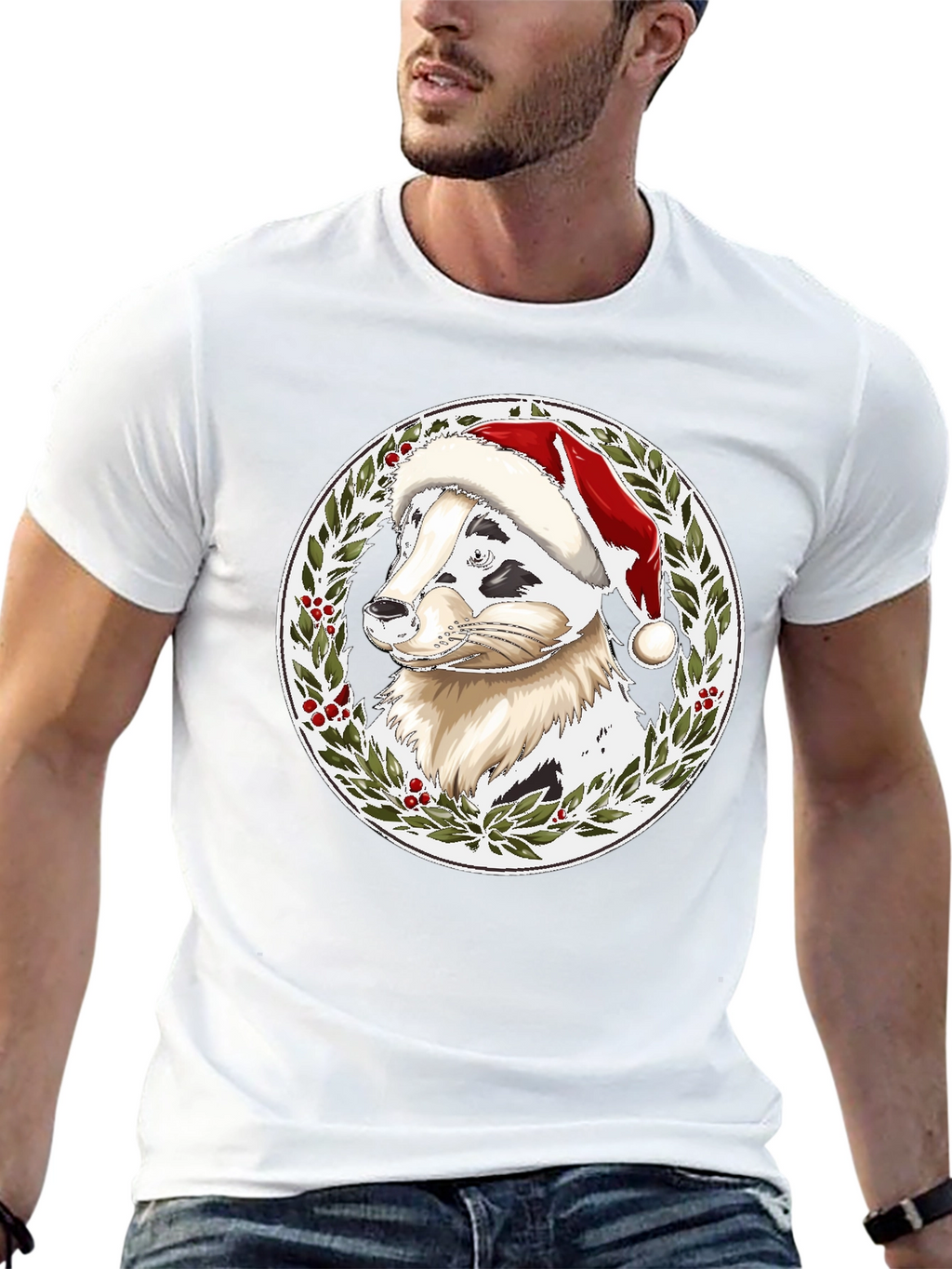 Festive Dog Santa Hat T-Shirt