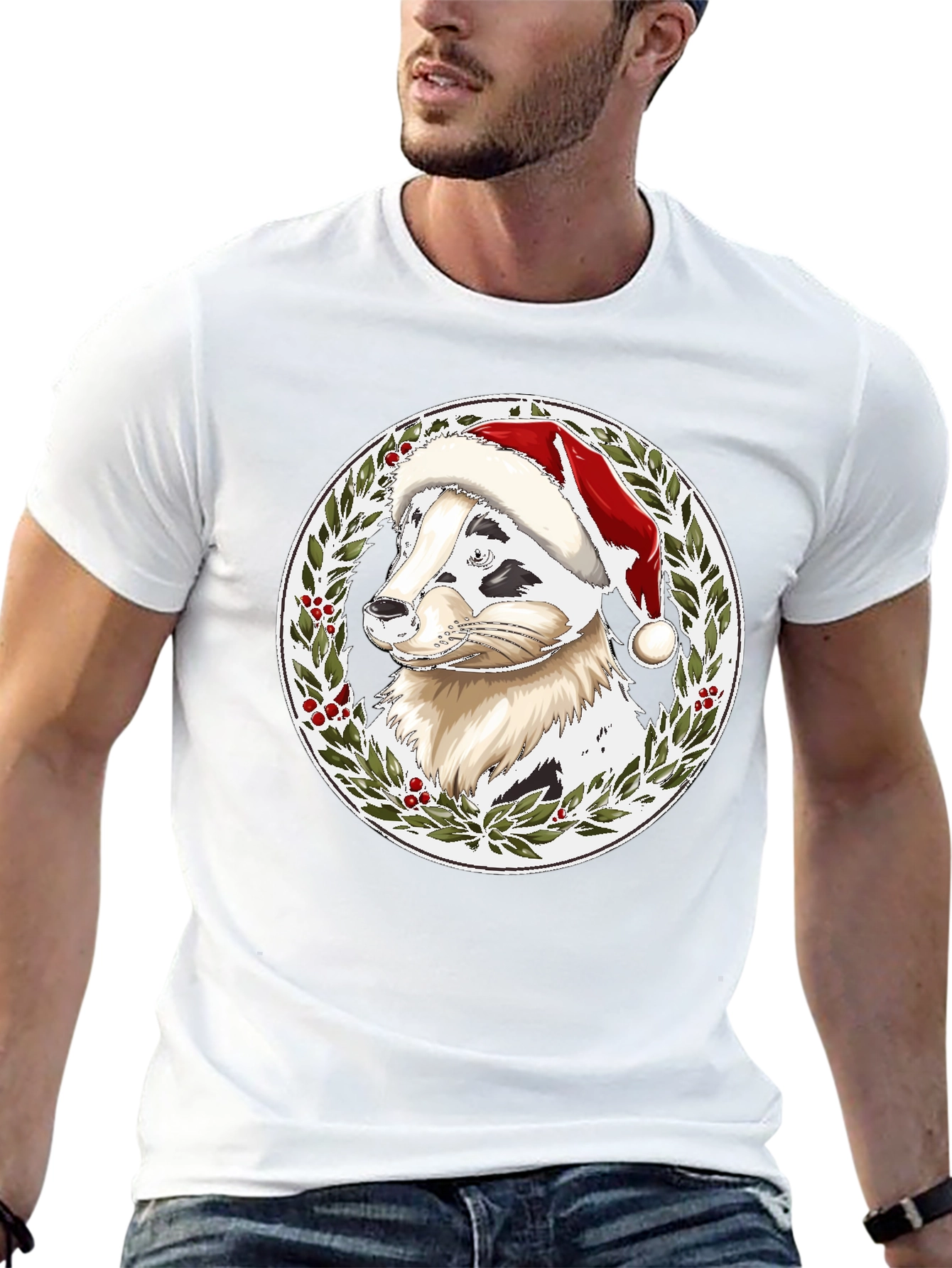 Festive Dog Santa Hat T-Shirt