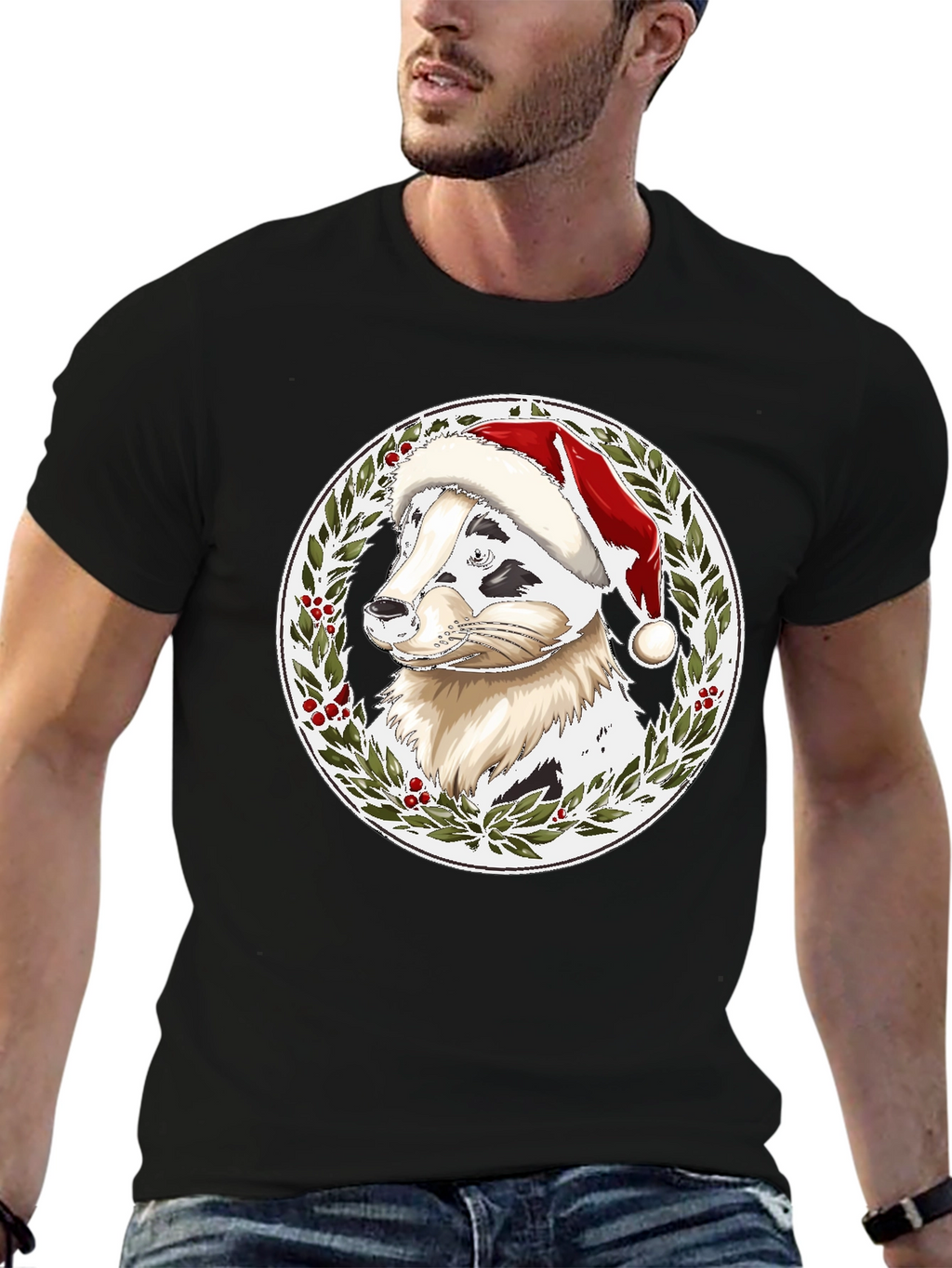 Festive Dog Santa Hat T-Shirt