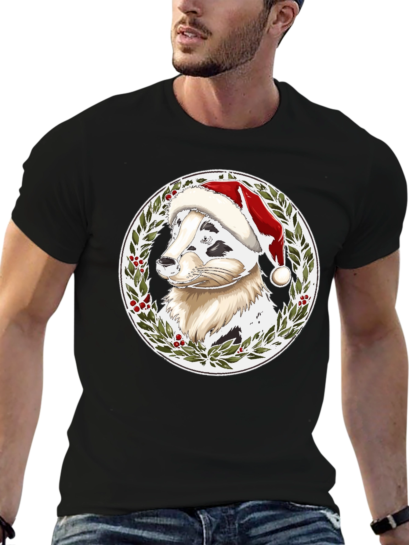 Festive Dog Santa Hat T-Shirt