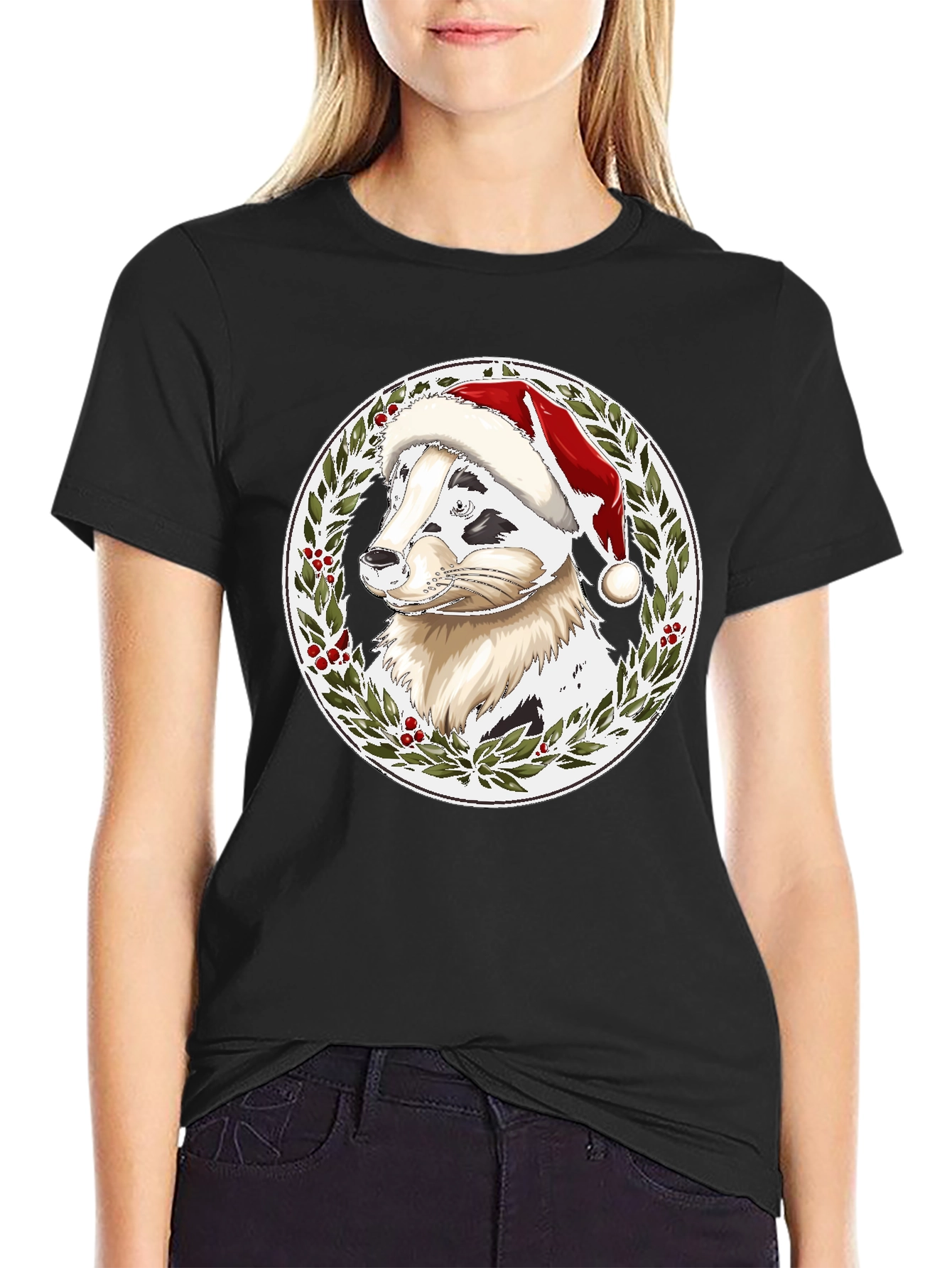 Festive Dog Santa Hat T-Shirt