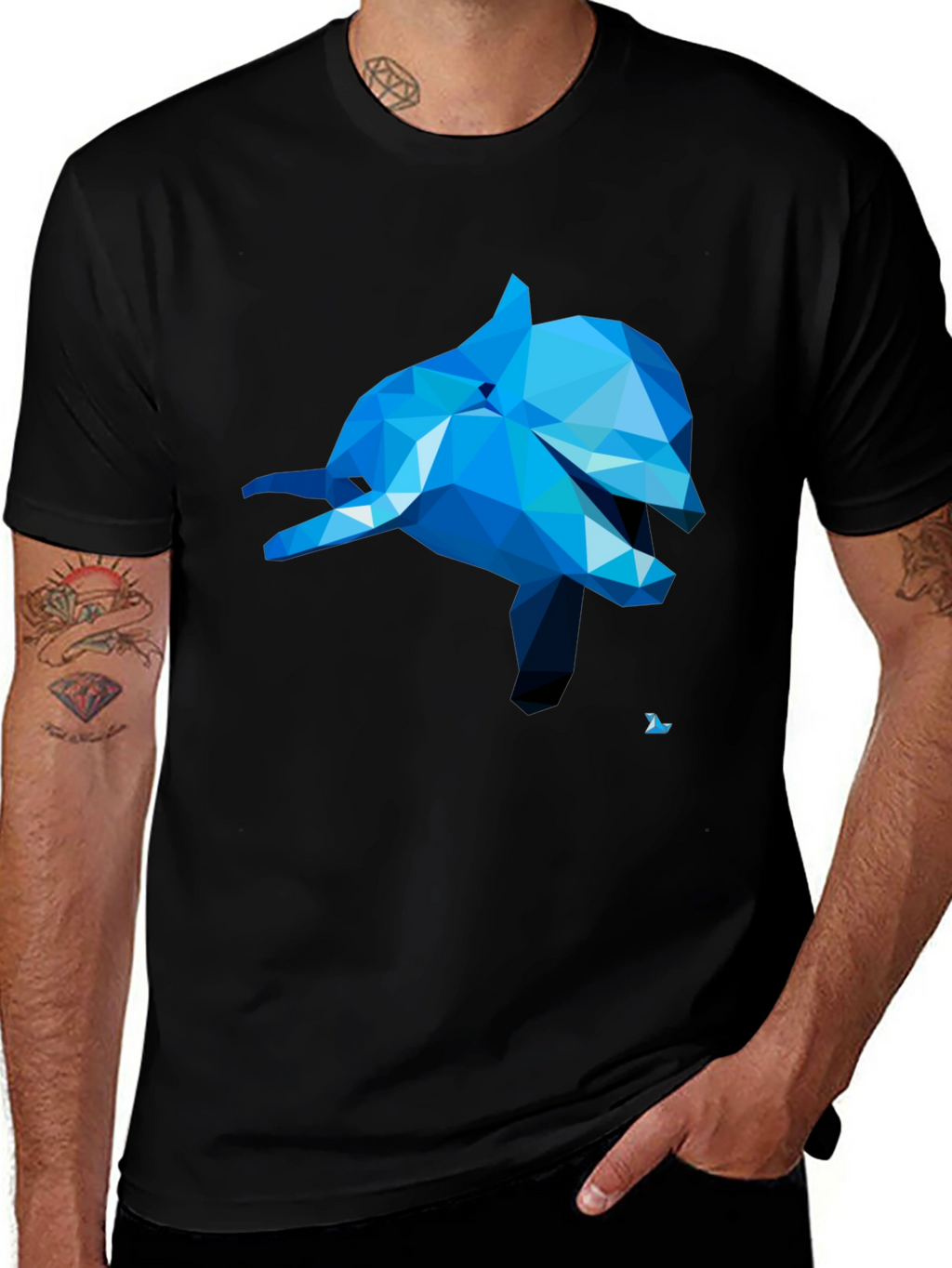 Geometric Dolphin Graphic Tee - Black