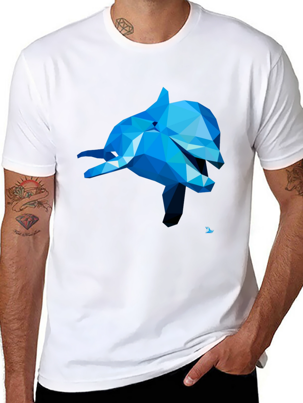Geometric Dolphin Graphic Tee - Black