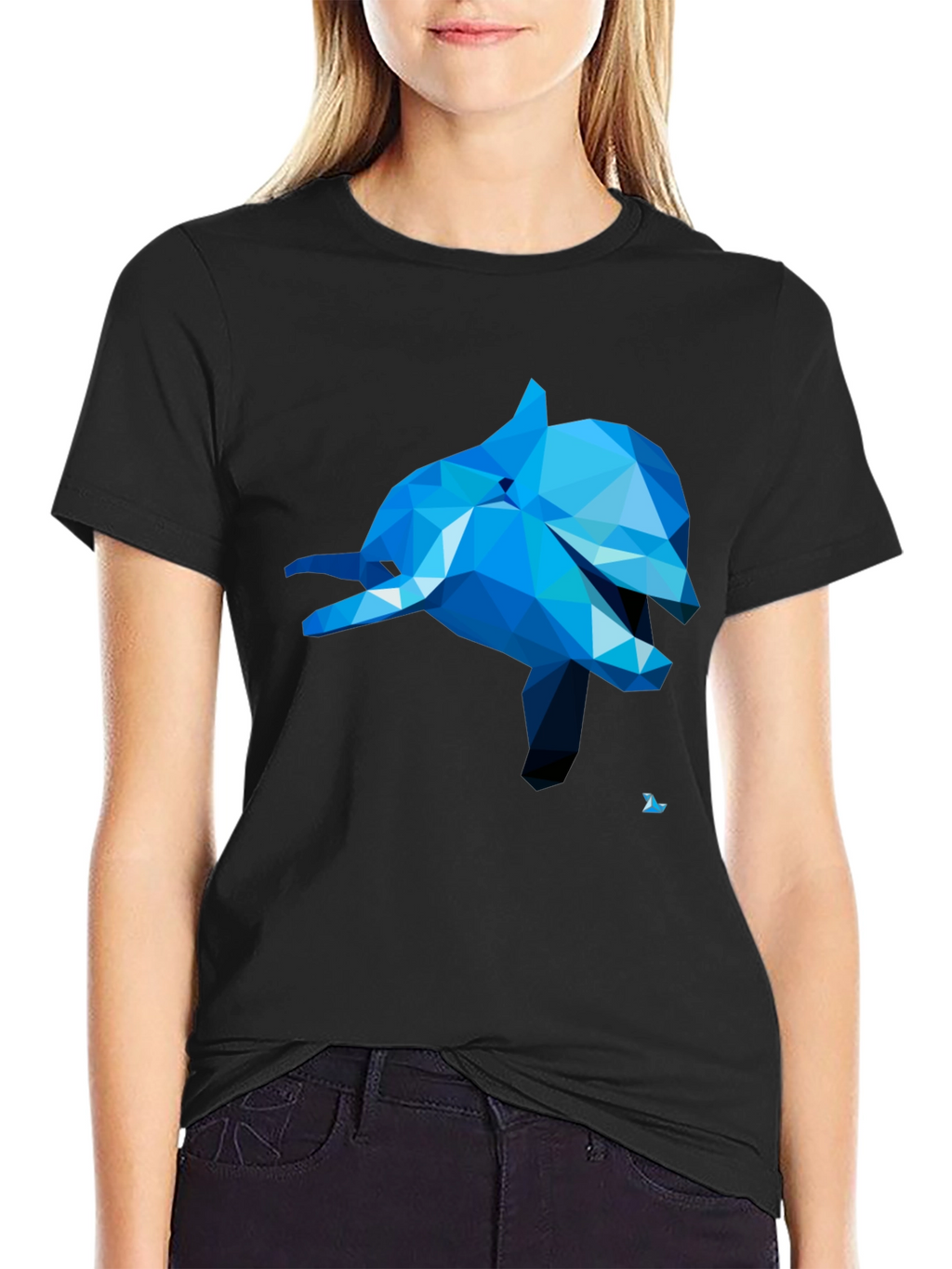 Geometric Dolphin Graphic Tee - Black