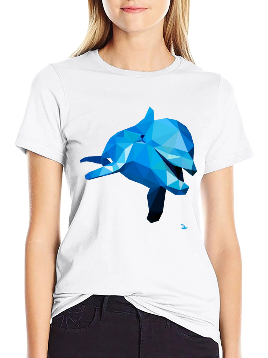Geometric Dolphin Graphic Tee - Black