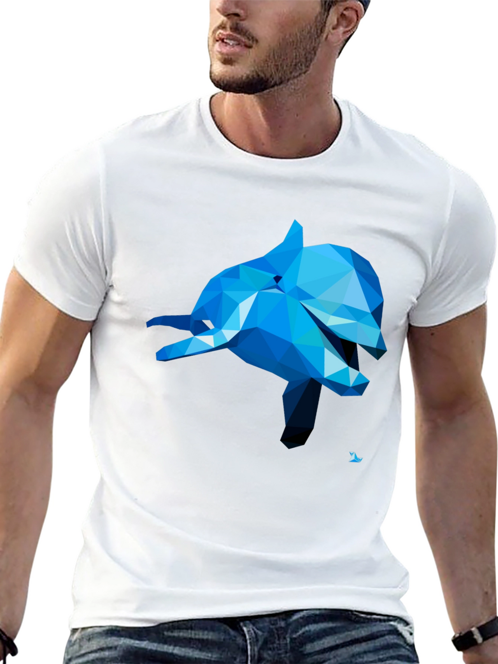 Geometric Dolphin Graphic Tee - Black
