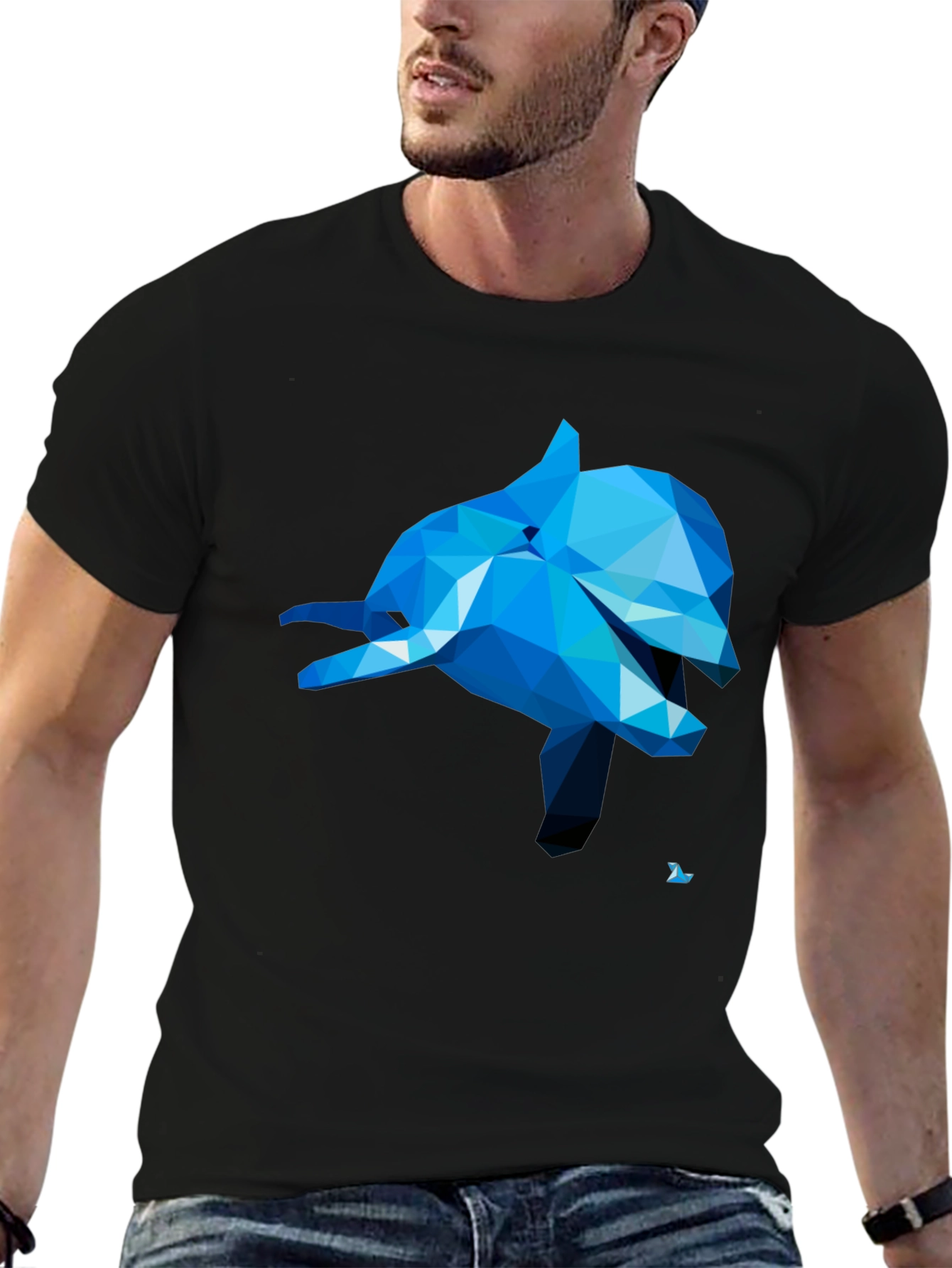 Geometric Dolphin Graphic Tee - Black