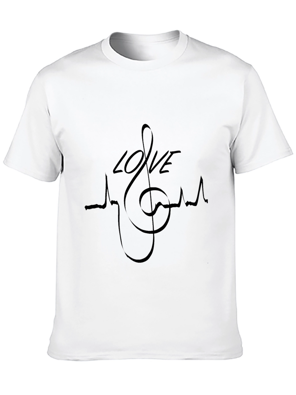 Love Music Heartbeat T-Shirt - Black Crew Neck