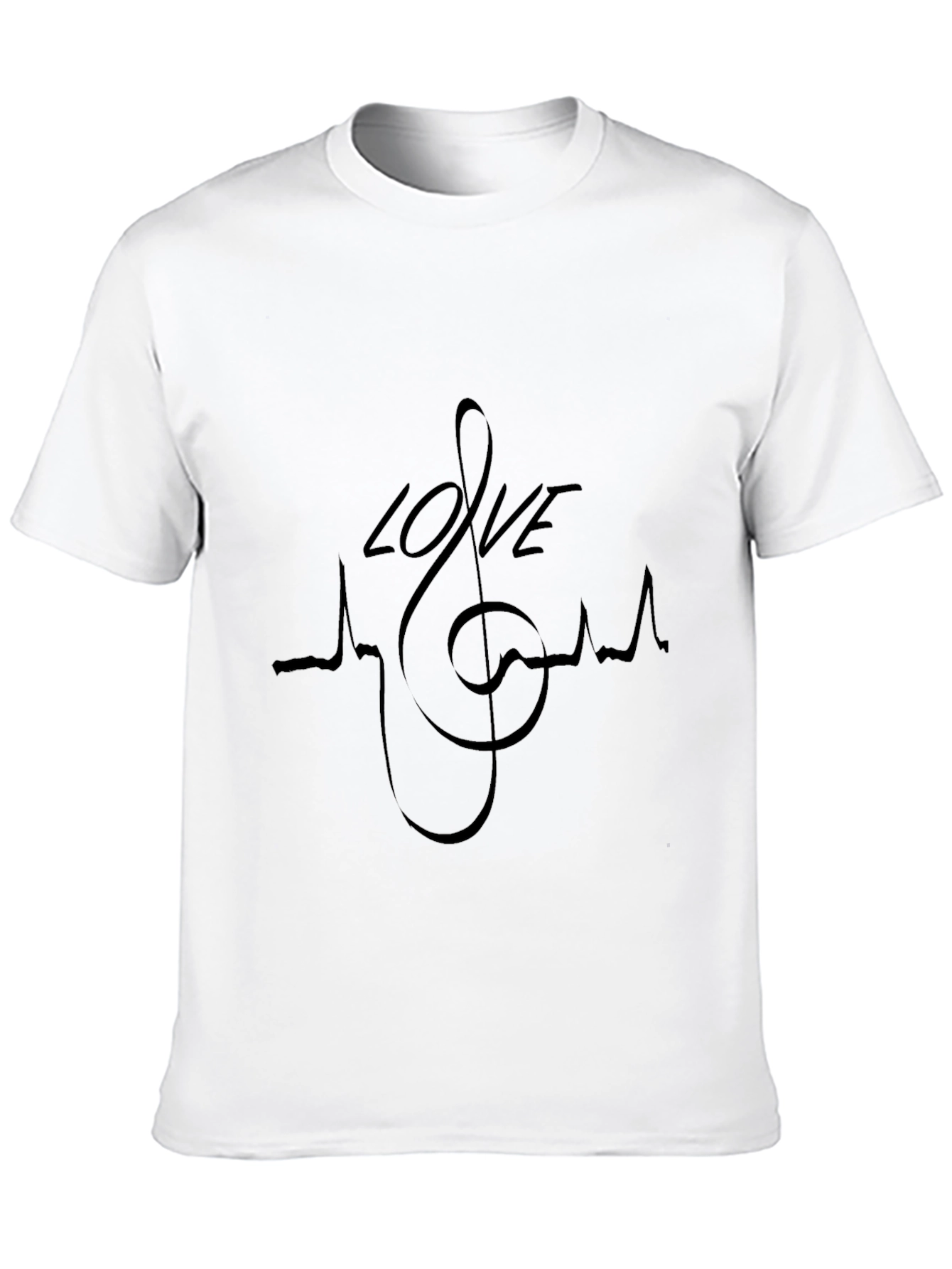 Love Music Heartbeat T-Shirt - Black Crew Neck