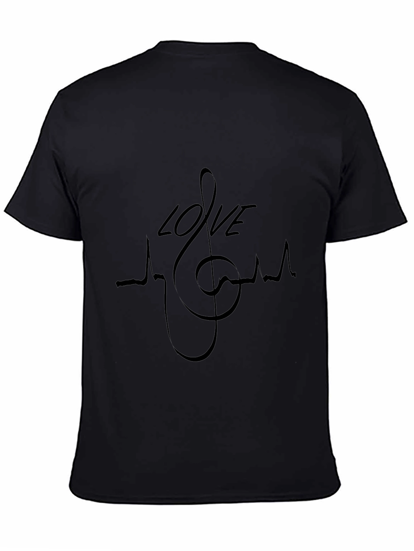 Love Music Heartbeat T-Shirt - Black Crew Neck