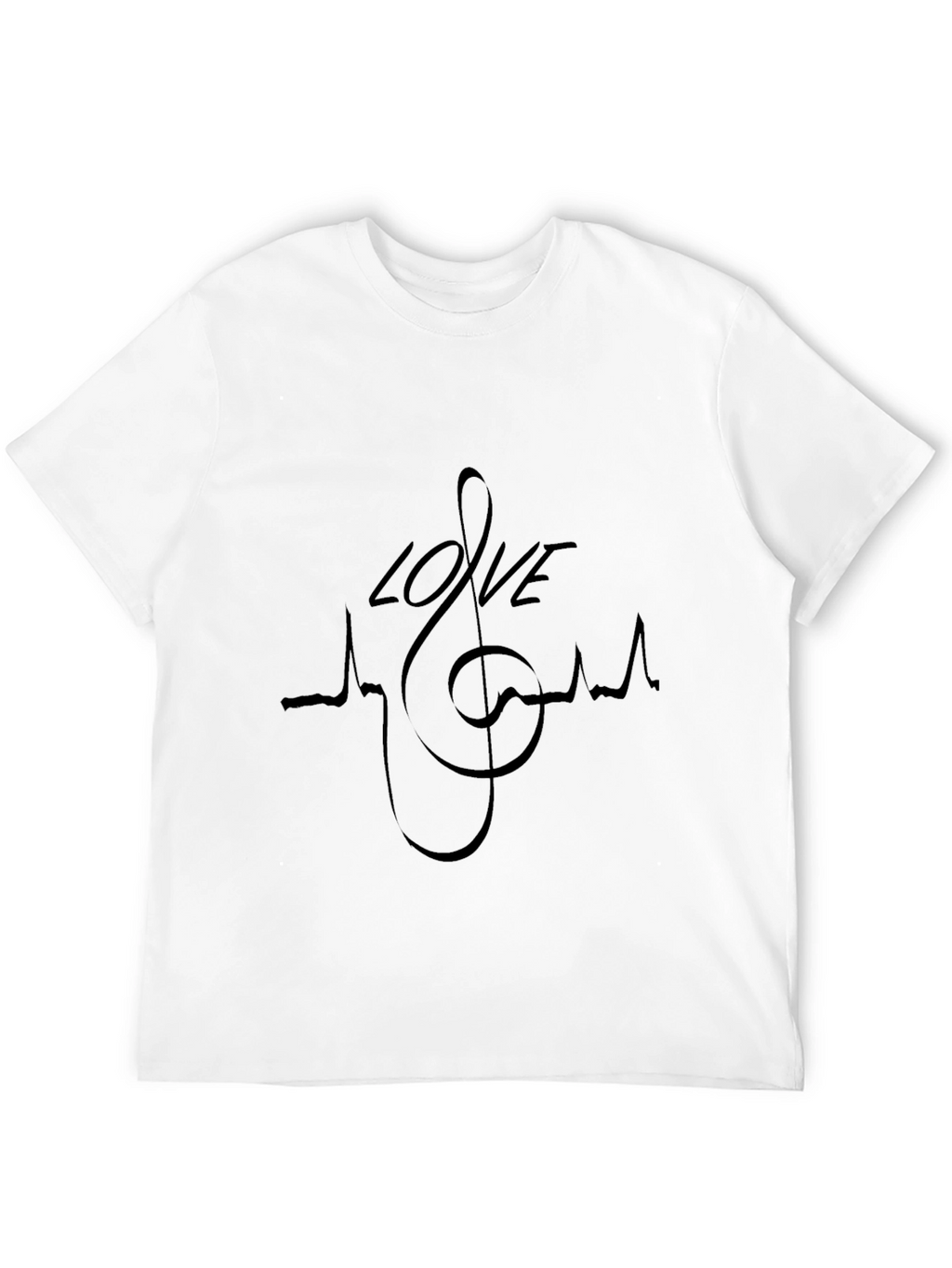 Love Music Heartbeat T-Shirt - Black Crew Neck
