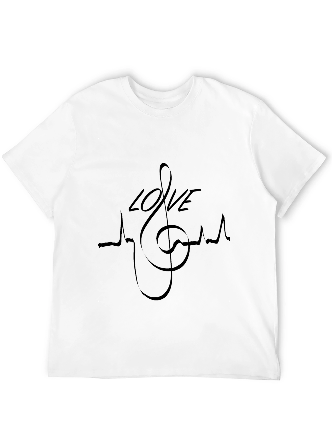 Love Music Heartbeat T-Shirt - Black Crew Neck