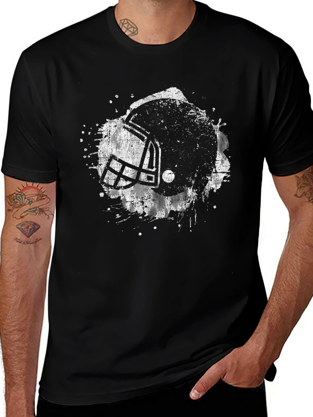 Football Helmet Graphic T-Shirt - Black