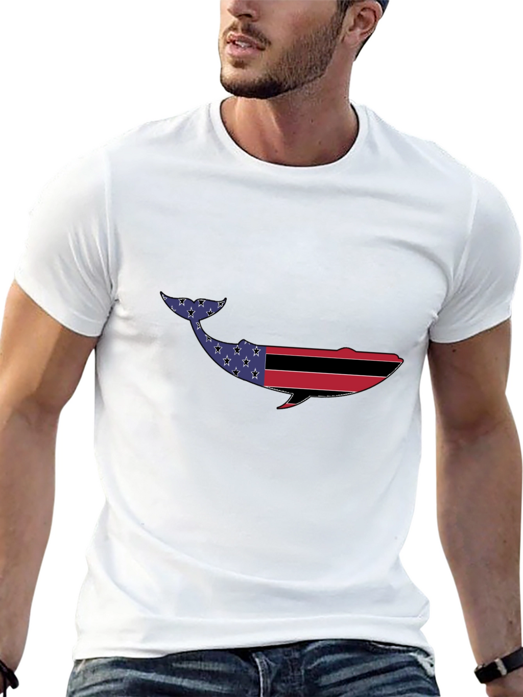 American Flag Whale Graphic Tee - Patriotic Design