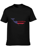 American Flag Whale Graphic Tee - Patriotic Design