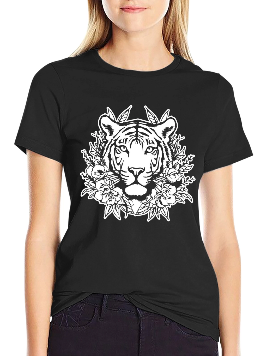 Tiger Floral Graphic Tee - Black Unisex T-Shirt