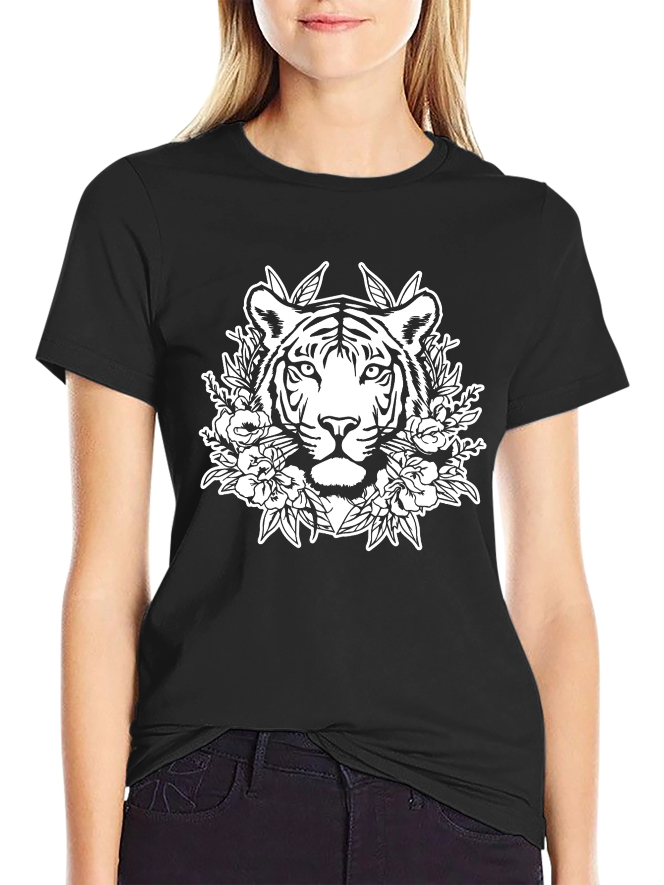 Tiger Floral Graphic Tee - Black Unisex T-Shirt