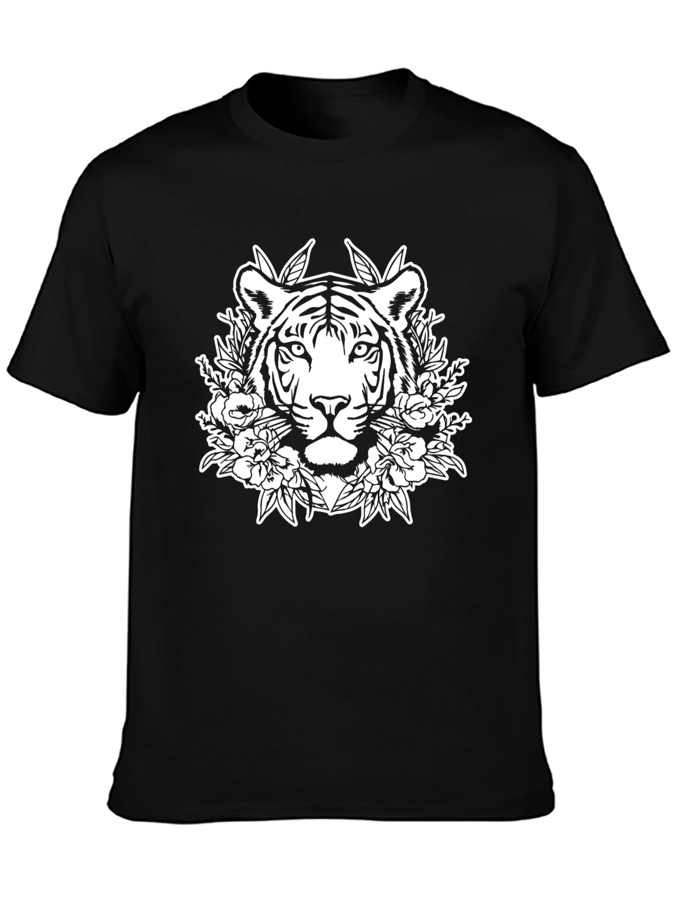 Tiger Floral Graphic Tee - Black Unisex T-Shirt