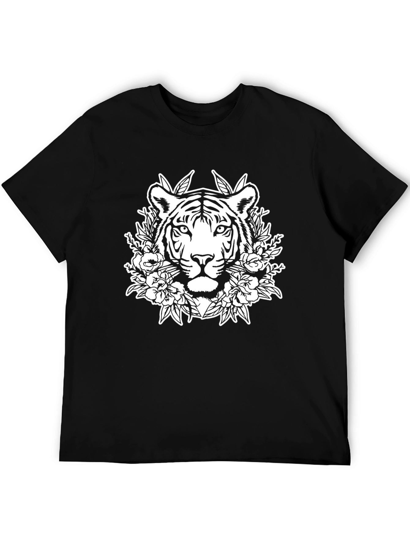 Tiger Floral Graphic Tee - Black Unisex T-Shirt