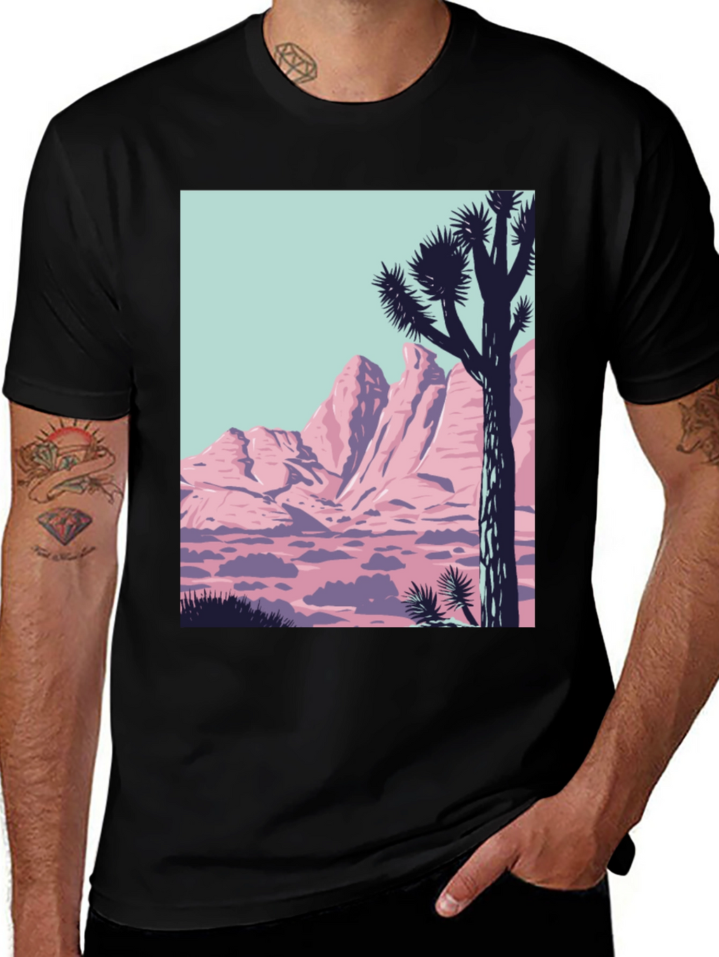Retro Desert Graphic Tee - Black Crew Neck