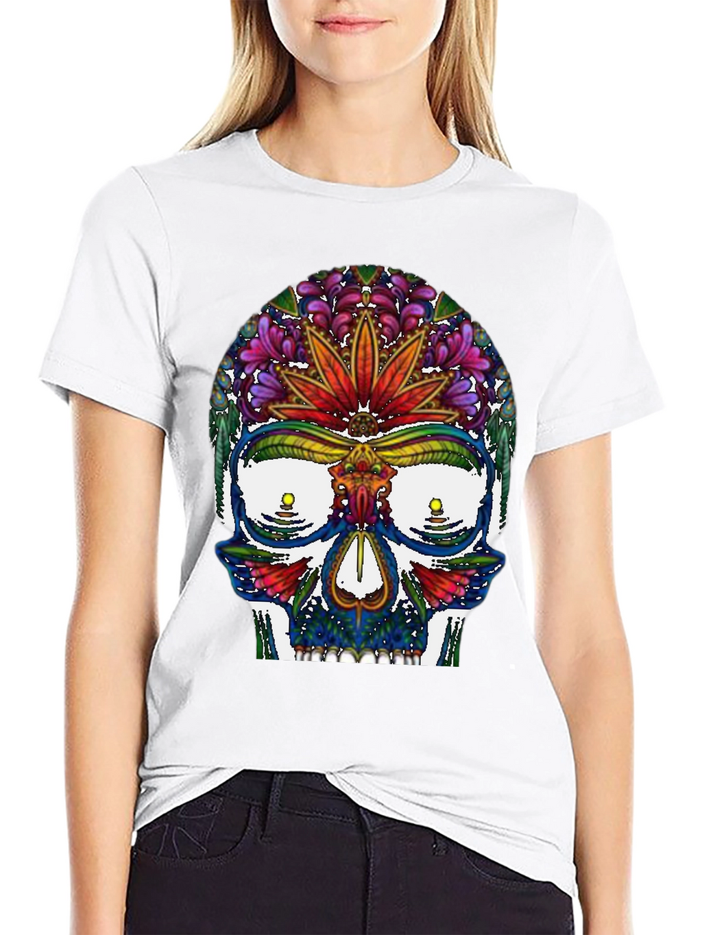 Sugar Skull T-Shirt: Floral Marijuana Leaf Design