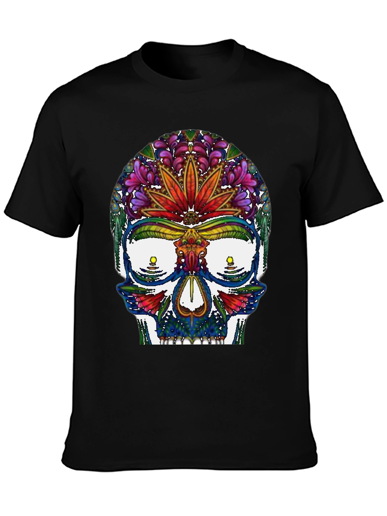 Sugar Skull T-Shirt: Floral Marijuana Leaf Design