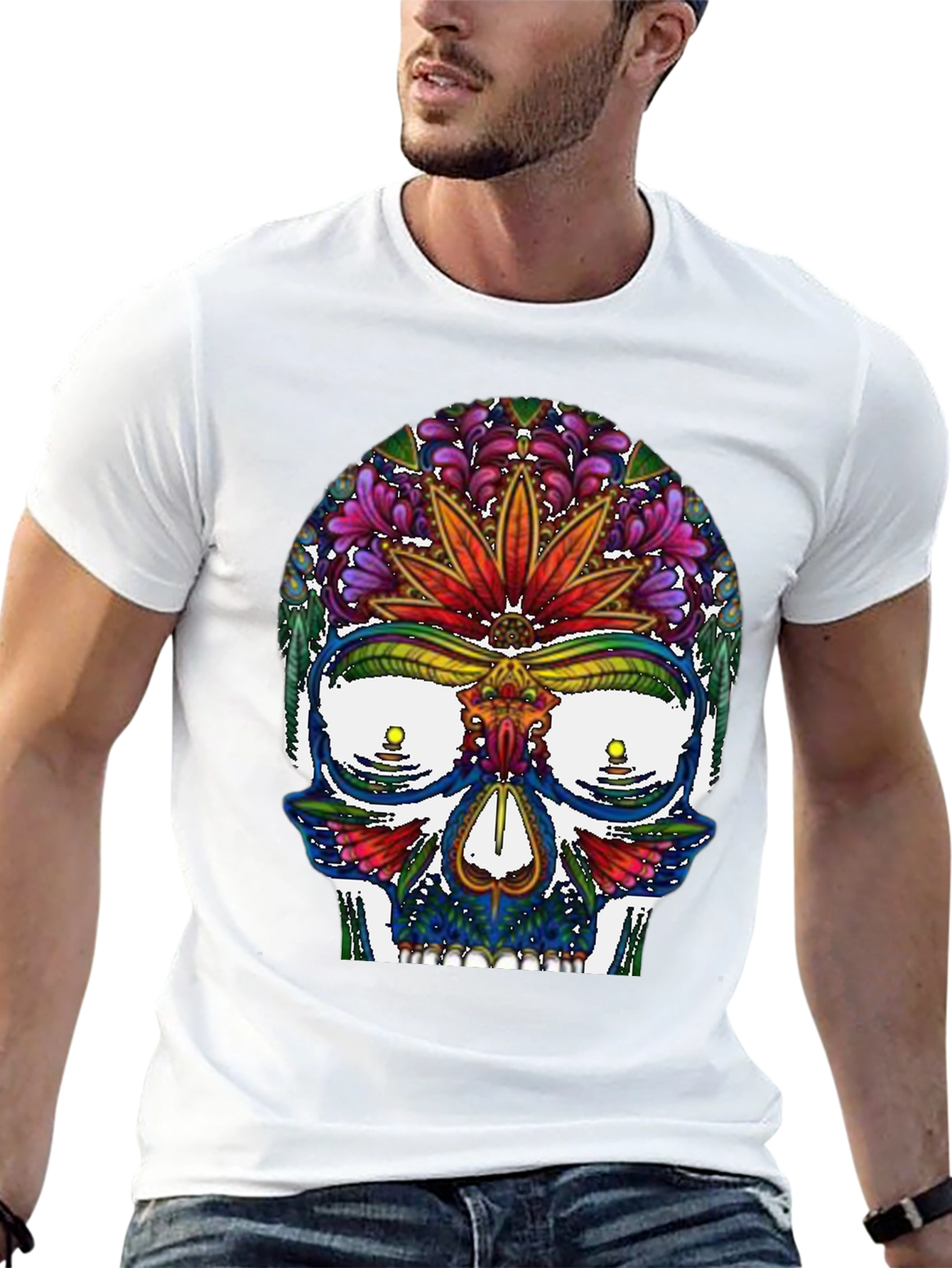 Sugar Skull T-Shirt: Floral Marijuana Leaf Design