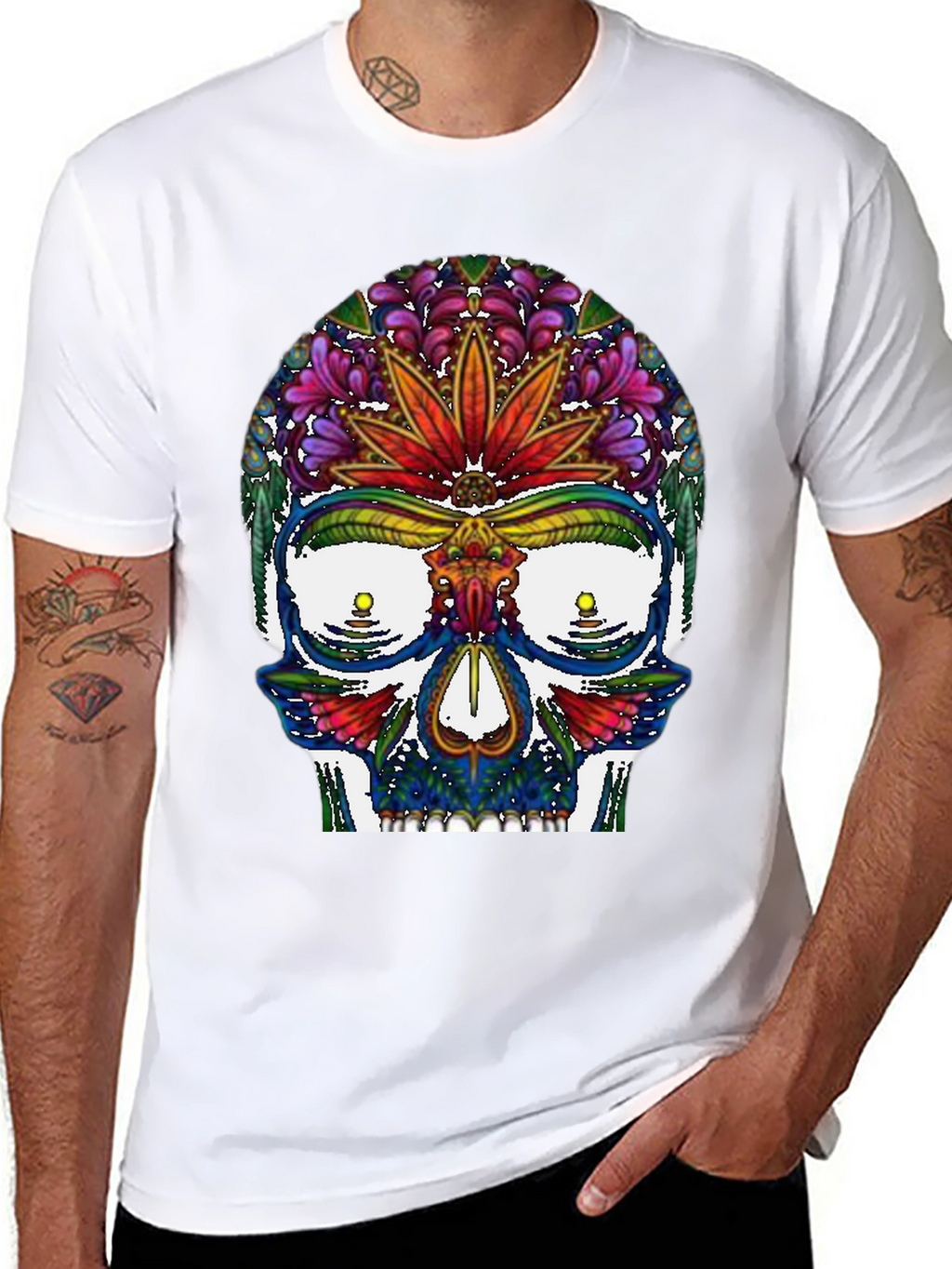 Sugar Skull T-Shirt: Floral Marijuana Leaf Design