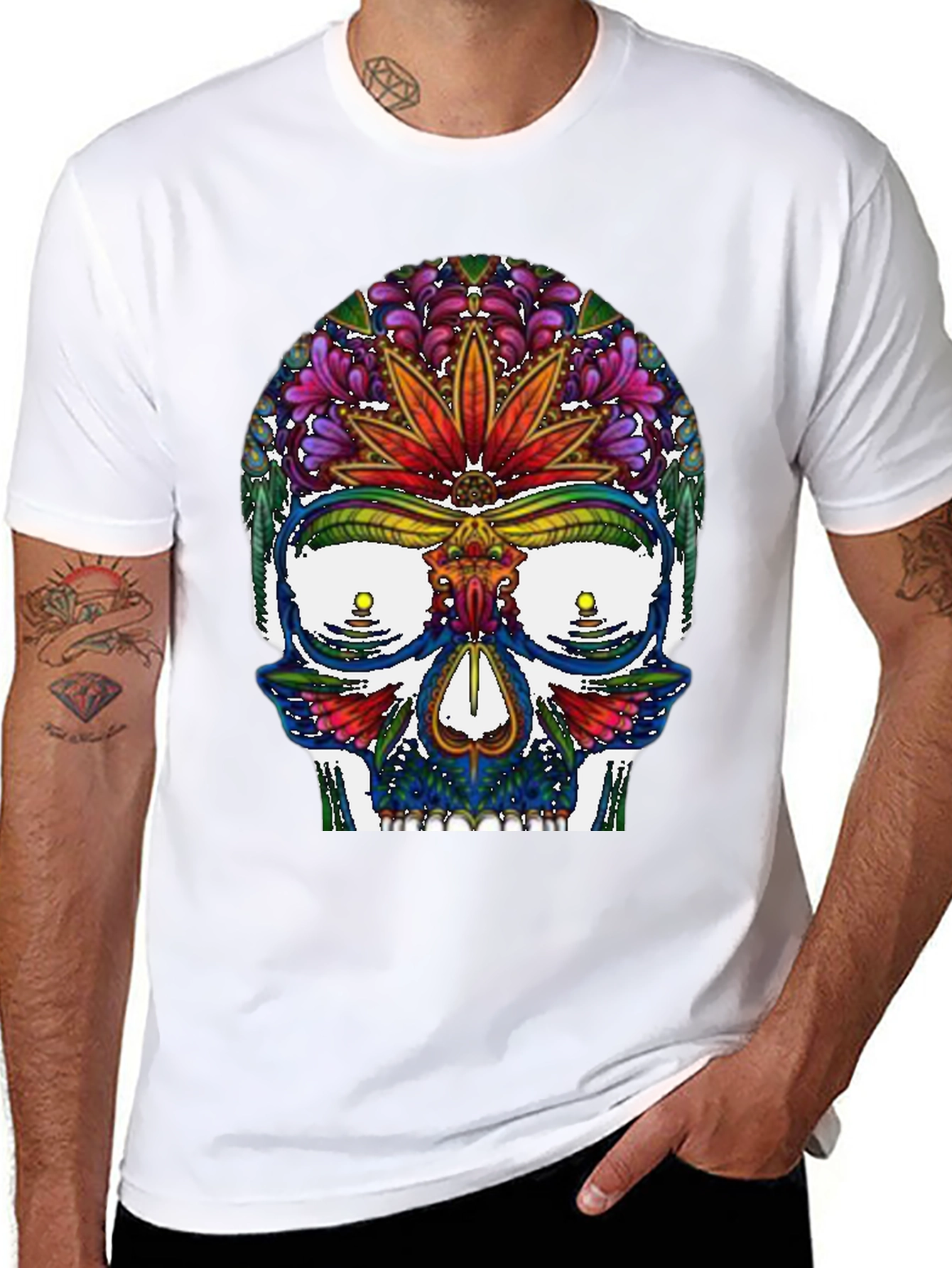 Sugar Skull T-Shirt: Floral Marijuana Leaf Design