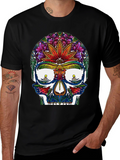 Sugar Skull T-Shirt: Floral Marijuana Leaf Design