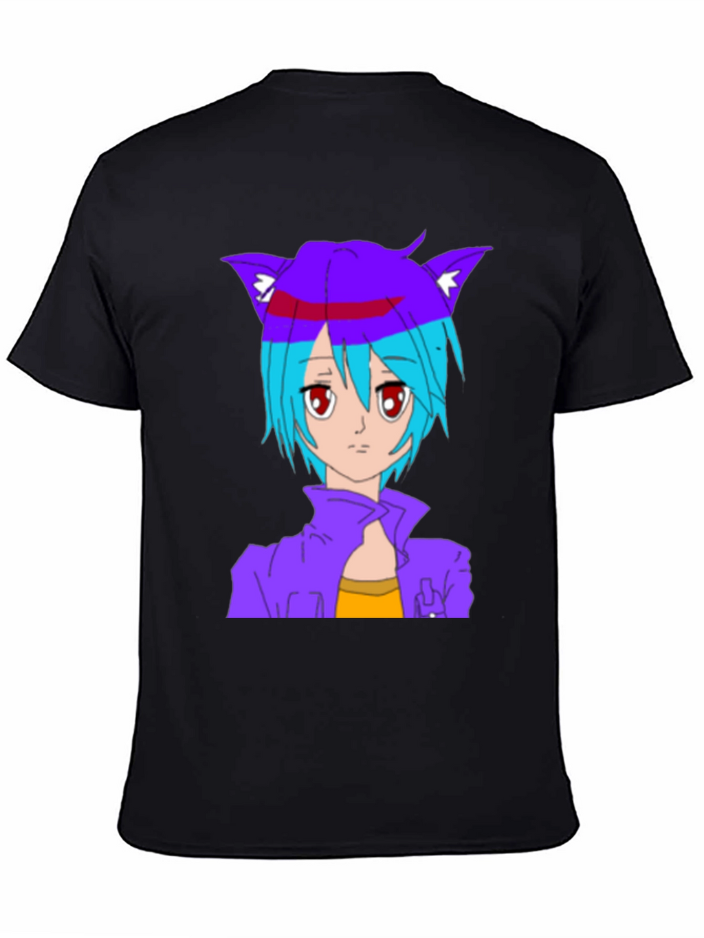 Anime Cat Girl Graphic T-Shirt - Stylish Black Tee