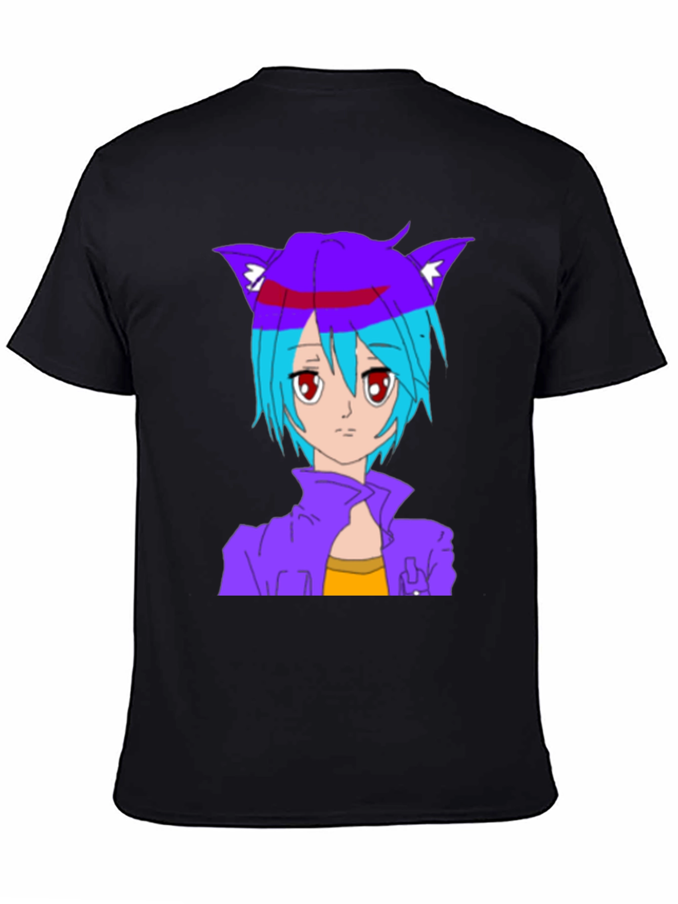 Anime Cat Girl Graphic T-Shirt - Stylish Black Tee