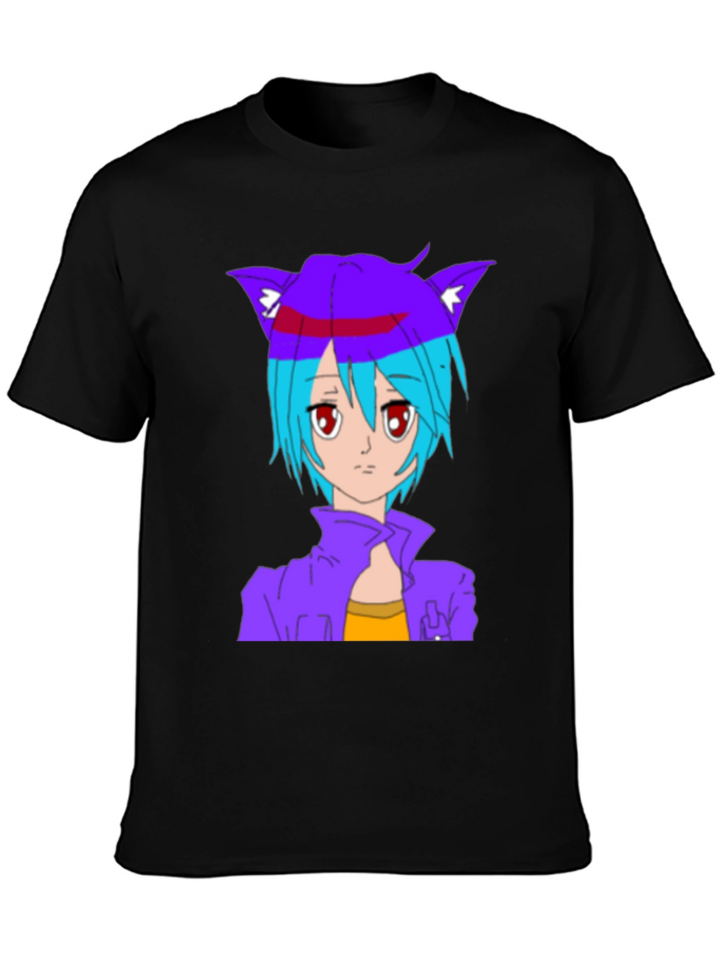 Anime Cat Girl Graphic T-Shirt - Stylish Black Tee