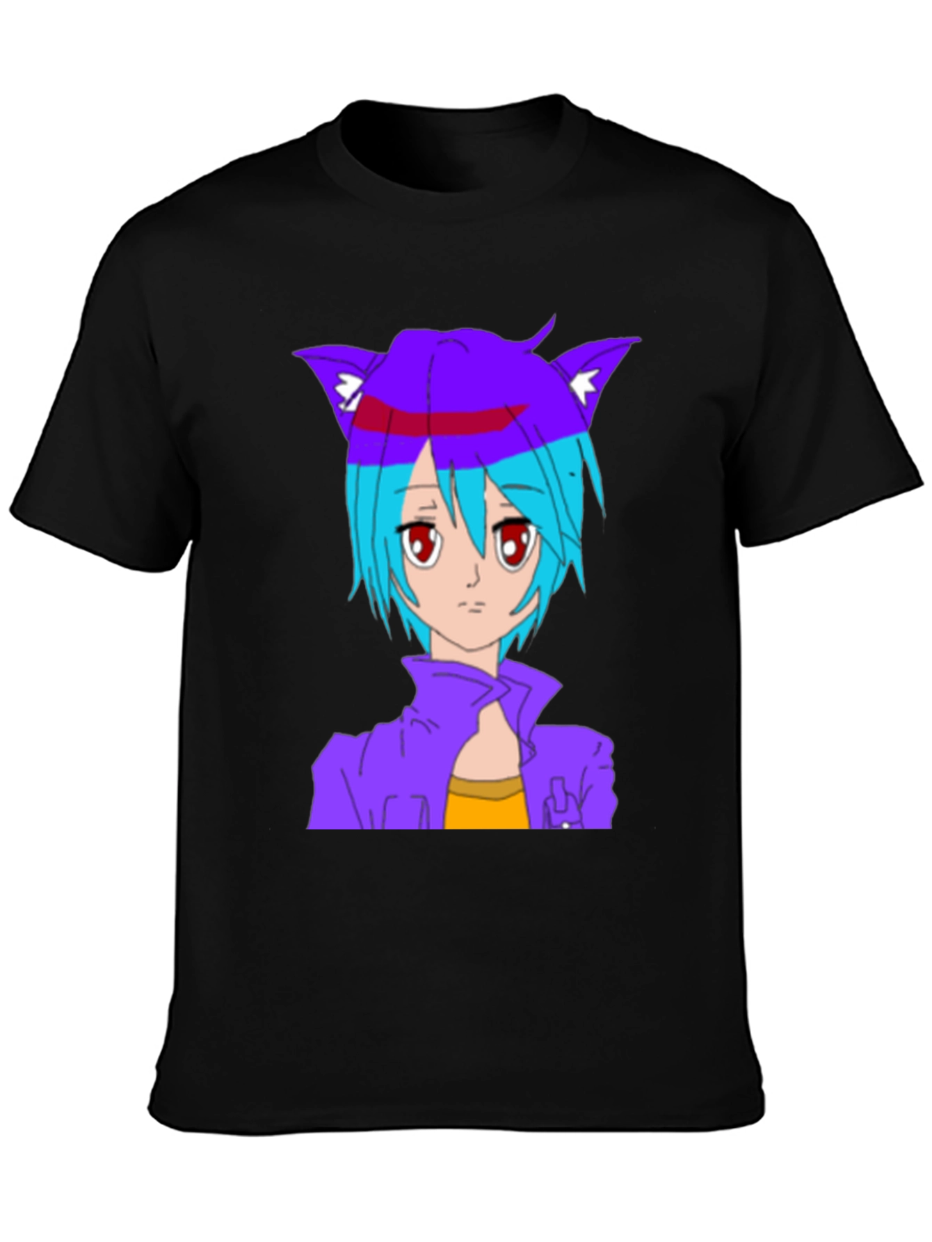 Anime Cat Girl Graphic T-Shirt - Stylish Black Tee
