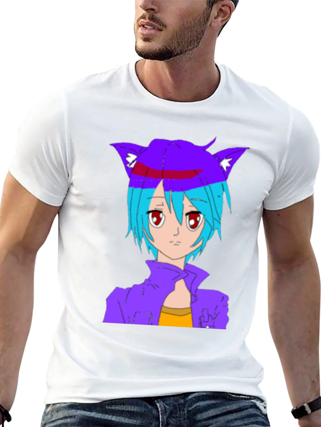 Anime Cat Girl Graphic T-Shirt - Stylish Black Tee