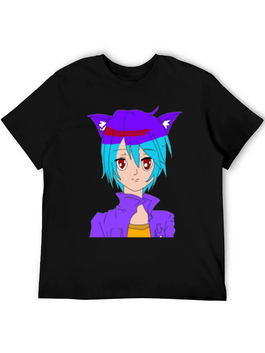 Anime Cat Girl Graphic T-Shirt - Stylish Black Tee