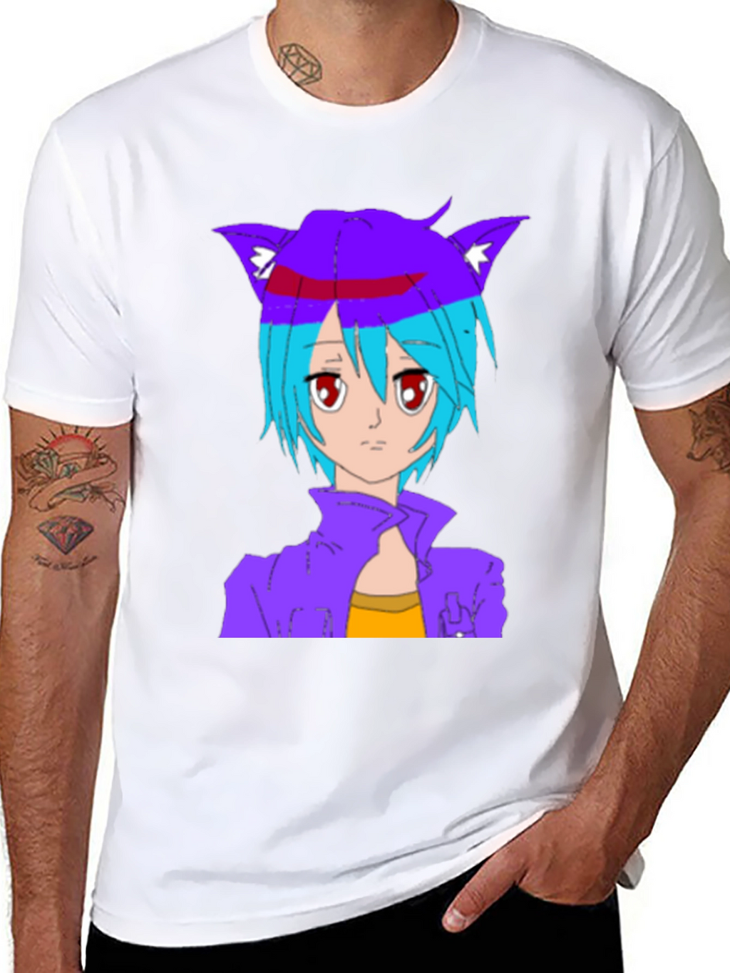 Anime Cat Girl Graphic T-Shirt - Stylish Black Tee