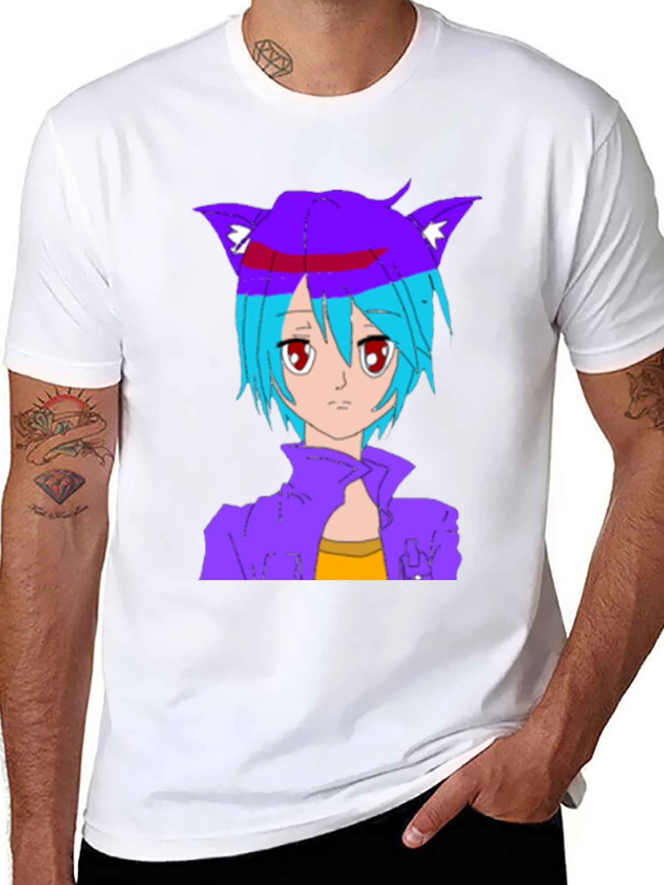 Anime Cat Girl Graphic T-Shirt - Stylish Black Tee