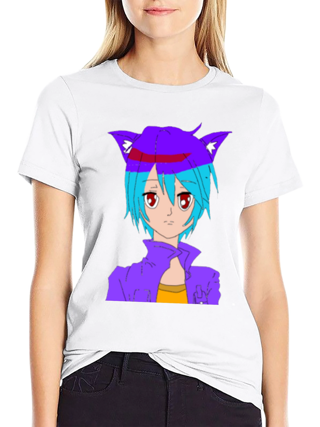 Anime Cat Girl Graphic T-Shirt - Stylish Black Tee