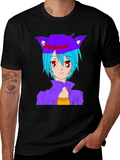 Anime Cat Girl Graphic T-Shirt - Stylish Black Tee