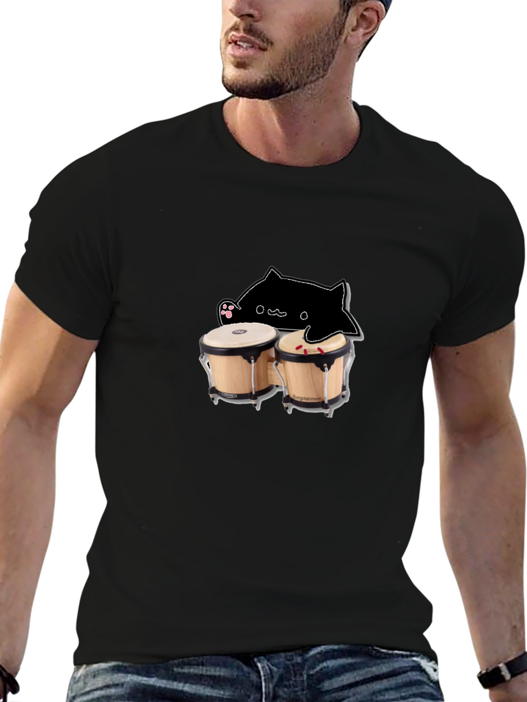 Bongo Cat Black T-Shirt - Musician Humor