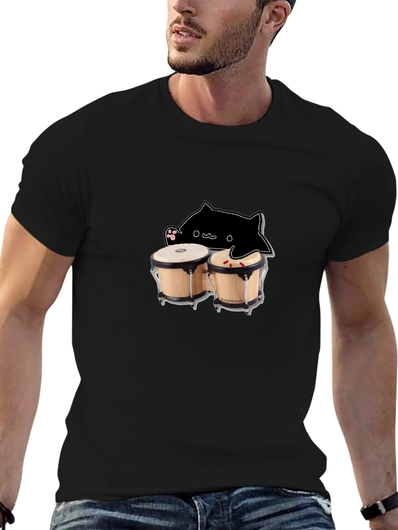 Bongo Cat Black T-Shirt - Musician Humor