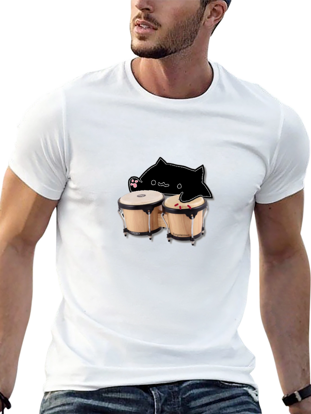 Bongo Cat Black T-Shirt - Musician Humor