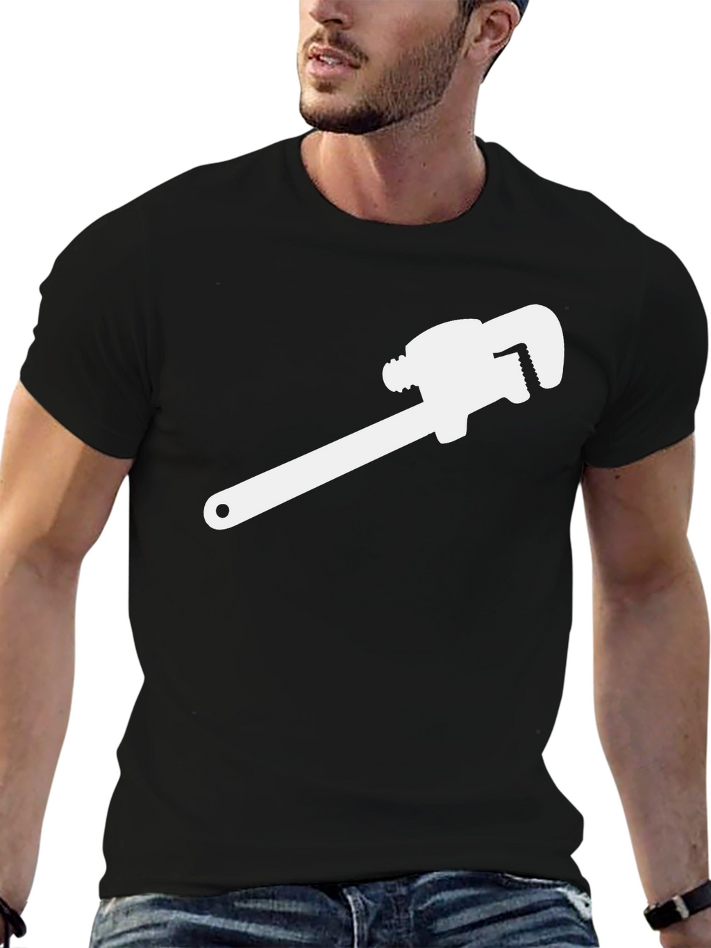 Wrench Graphic Tee - Black Cotton Plumber Shirt