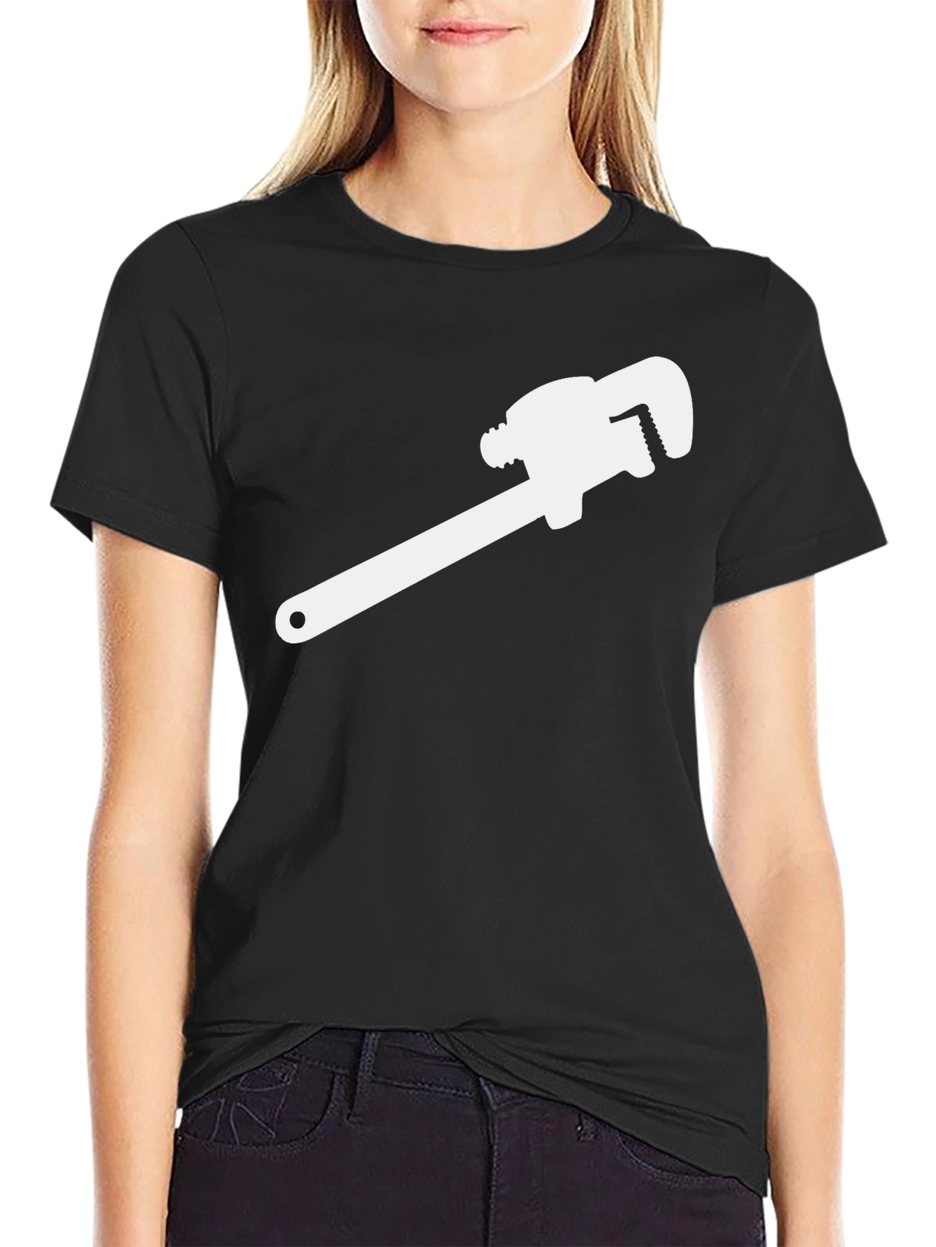 Wrench Graphic Tee - Black Cotton Plumber Shirt