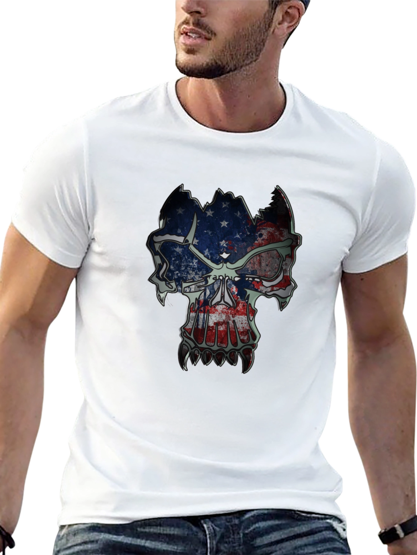 American Flag Skull Graphic T-Shirt