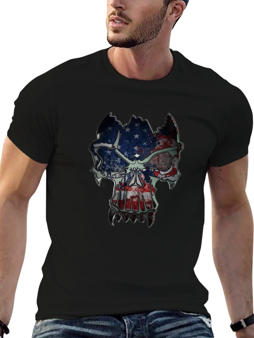 American Flag Skull Graphic T-Shirt
