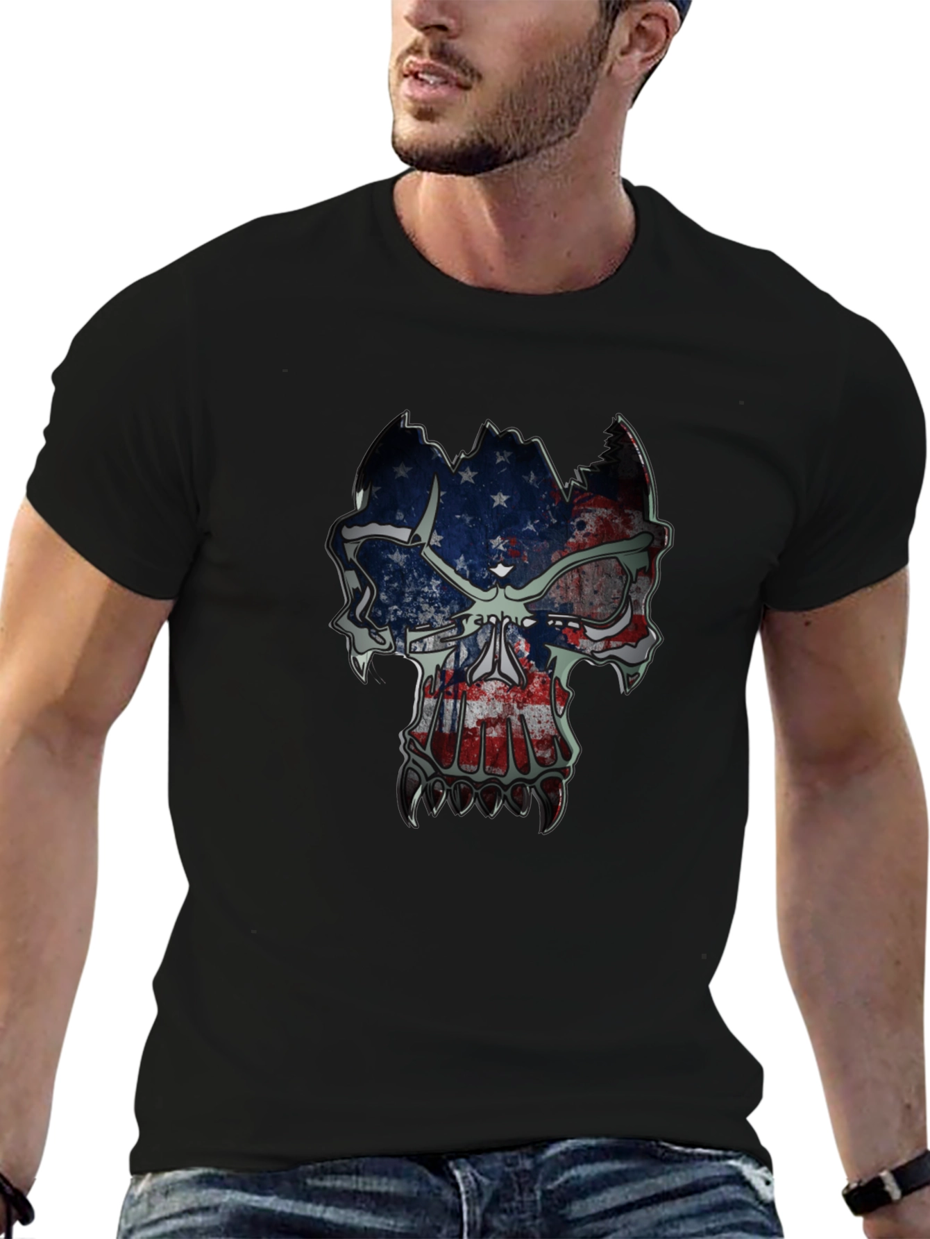 American Flag Skull Graphic T-Shirt