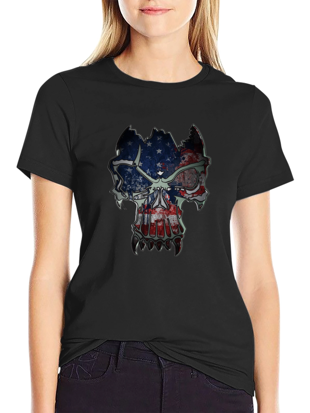 American Flag Skull Graphic T-Shirt
