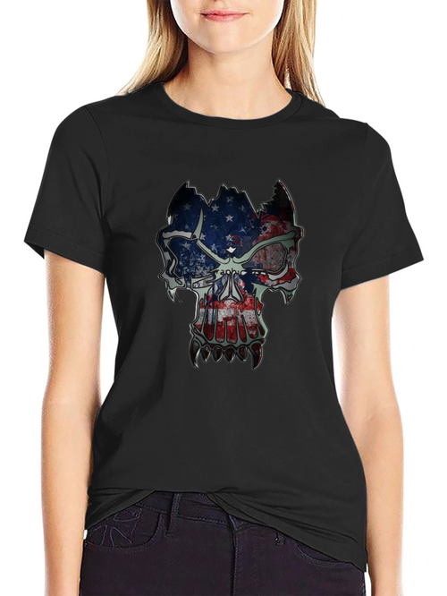 American Flag Skull Graphic T-Shirt